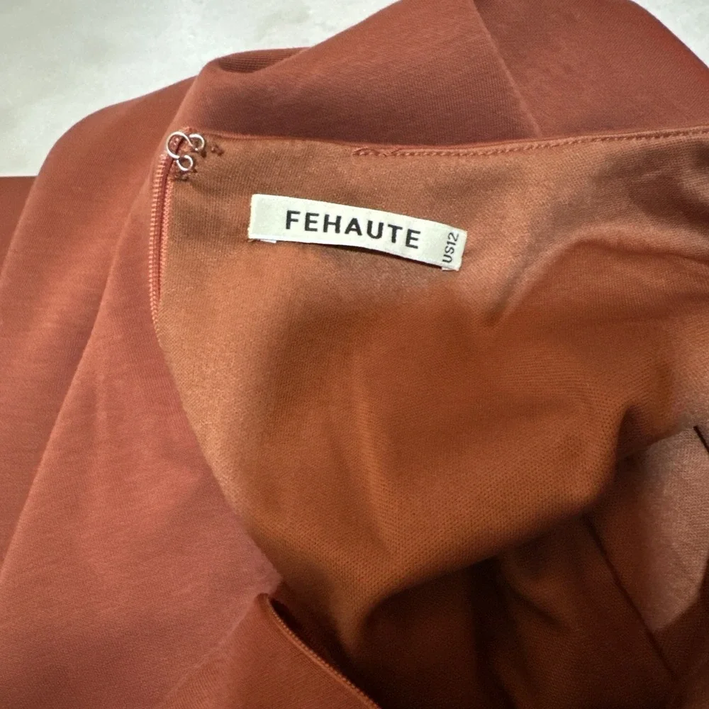 Fehaute Women's Sleeveless Draped Front Detail AssymetriicMidi Dress Rust Sz 12 - Picture 10 of 11
